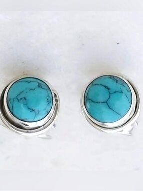 ValMarie Turquoise Blue Stone Silver Stud Earrings